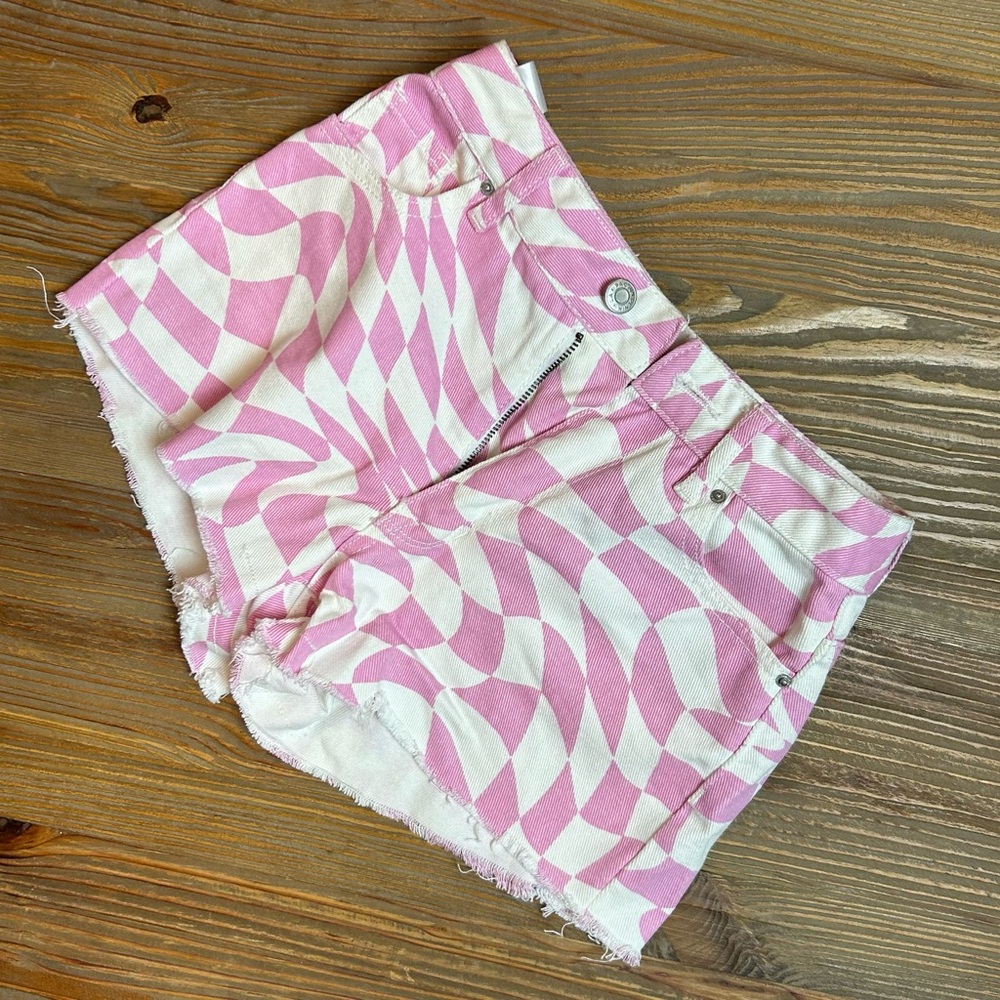PacSun Pink and White Checkerboard High Rise Festival Shorts